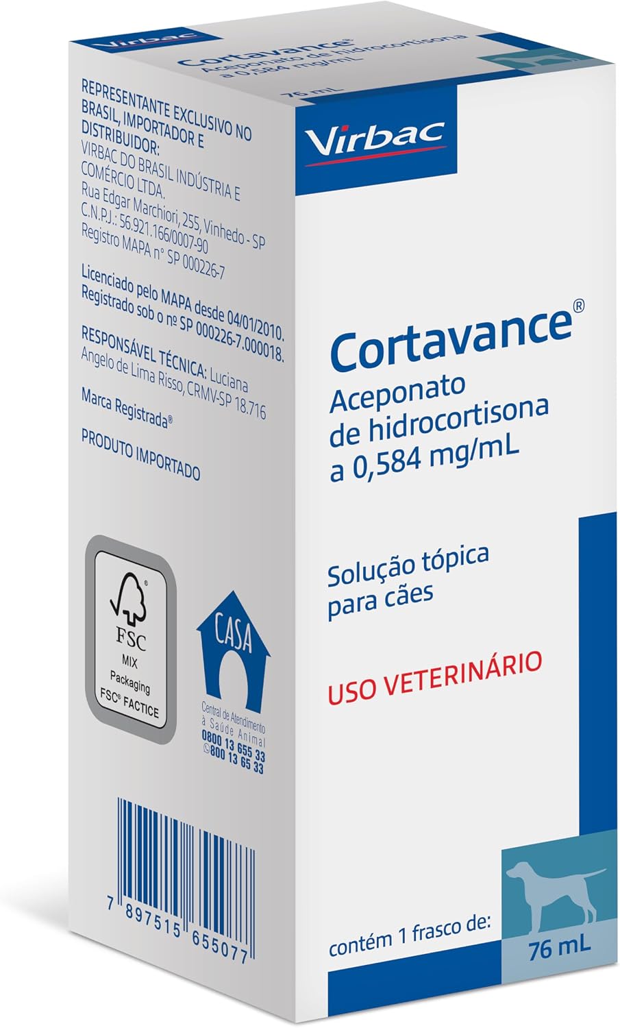 Virbac Cortavance Solução Tópica para Cães 76 mL