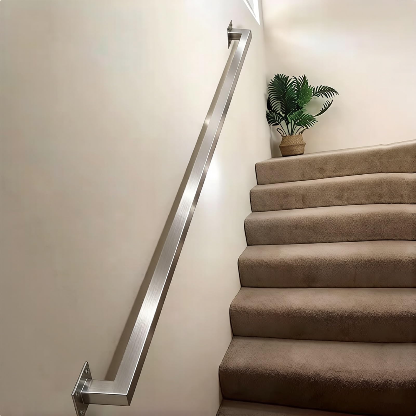 Liyadolaam Women's One Color Silver Handrail For Stairs, 9Ft 10Ft 11Ft 12Ft 13Ft Stairs Banister Railing, Non-Slip Square Pipe Hand Rail For Stairs Indoor And Outdoor, Complete Kit(14Ft/420Cm)