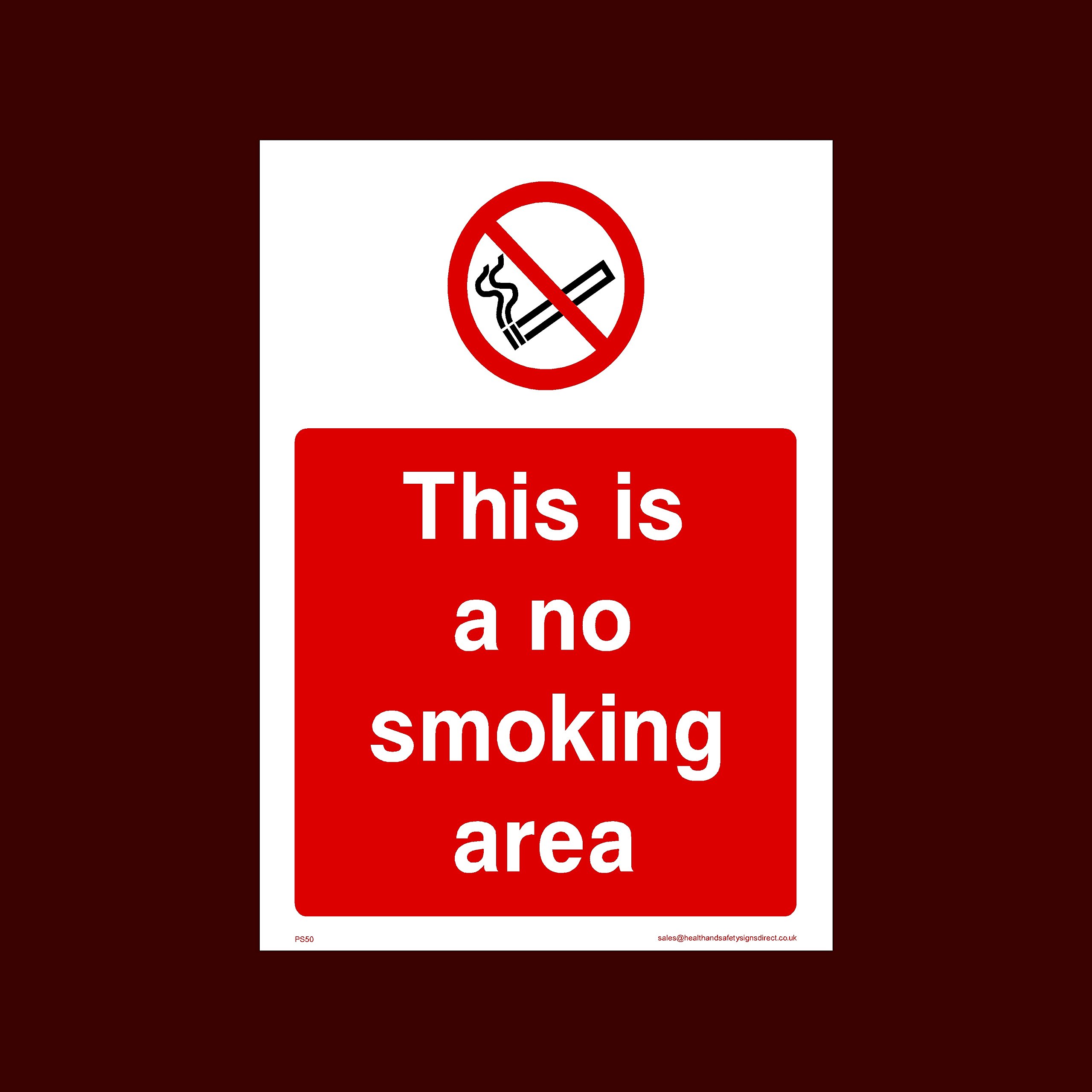 Ussp&S Red This Is A No Smoking Area Plastic Sign With 4 Pre-Drilled Holes (Ps50) - No Smoking, Building, Counter, Bar, Premises, Law, Naked Lights