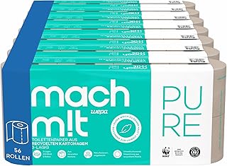 Toilettenpapier 3-lagig - 56 Rollen - mach m!t PURE – frei von Bleichmitteln - aus recyceltem Karton - extrem weich & umweltschonend - Made in Germany - recycelbar - Großpackung - 150 Blatt pro Rolle