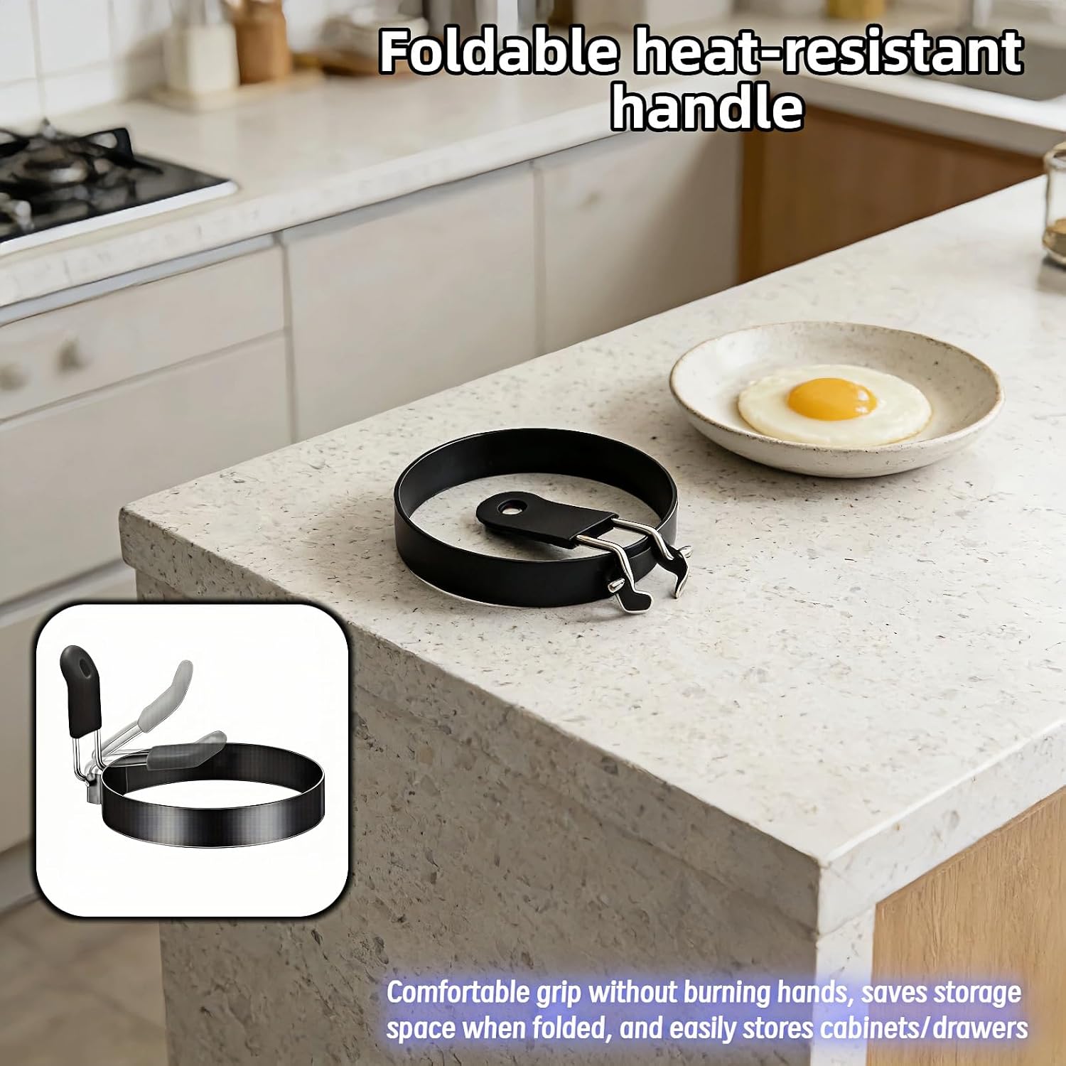Stainless Steel Egg Rings 3.5 Inch for Pancakes, Non-Stick Egg Mold with Silicone Handle, No-Leak Breakfast Round Mold for Frying Eggs, English Muffins, Burgers, Dishwasher Safe