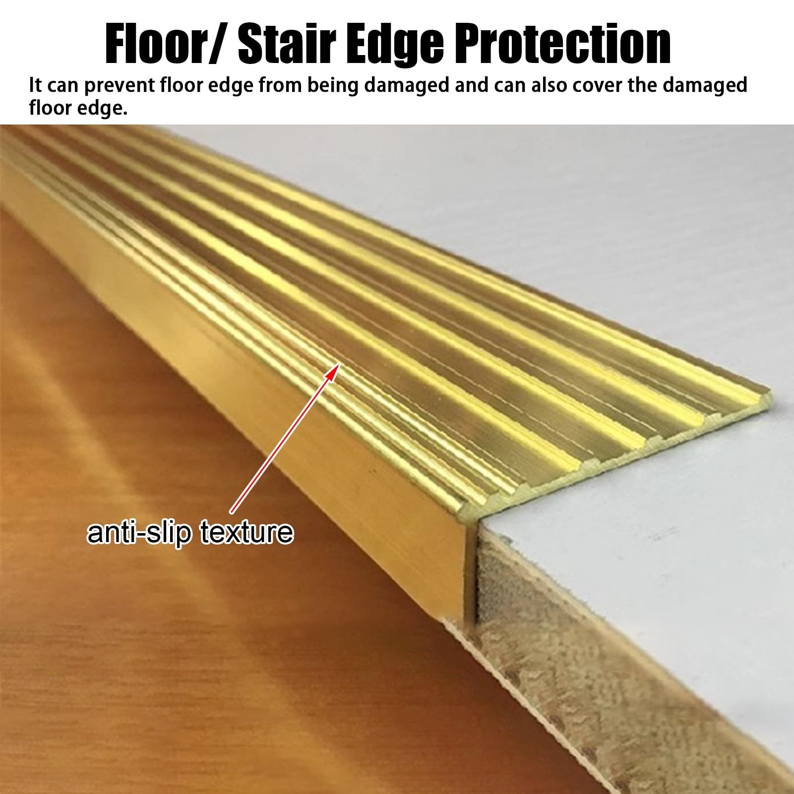 Tira de umbral Antideslizante para escaleras, de latón, Extra Ancha de 3/4/5 cm, Protector Decorativo para baldosas de mármol y Suelos de Madera (50 x 20 mm [2 x 0,8 Pulgadas])