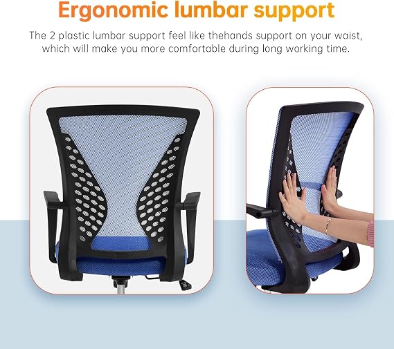 BestOffice Office Chair Desk Chair Telework Ergonomics Locking Function 8cm Height Adjustment Lumbar Support Comfortable Mesh Breathable 360 Degree Rotation with Armrests PU Casters Computer Chair