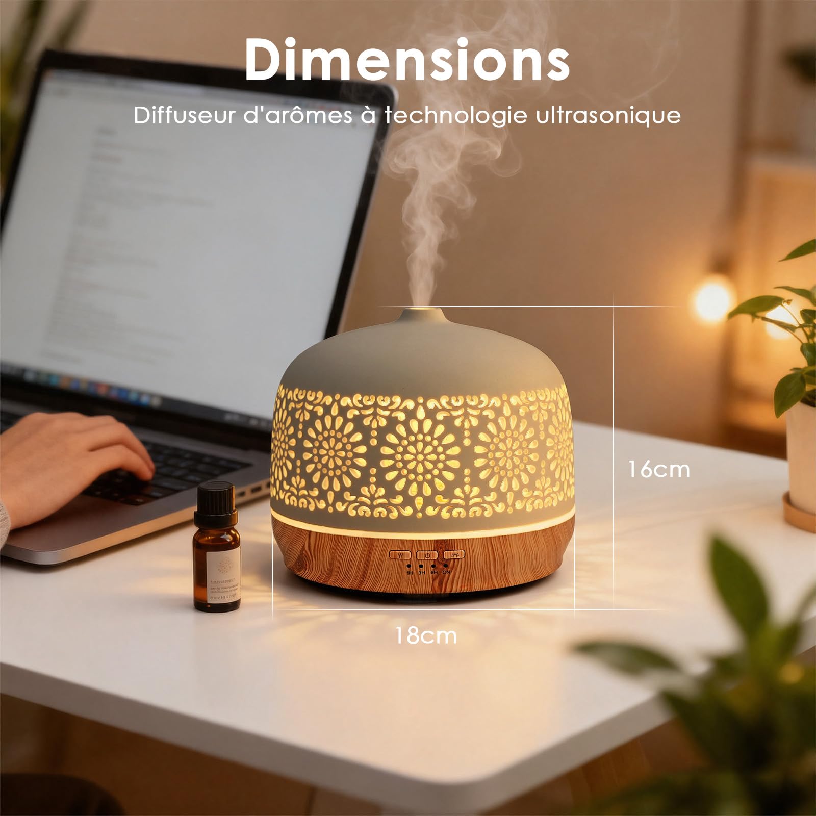 Diffuseur Huiles Essentielles en Céramique 500ML, Diffuseur de Parfum Electrique Ultrasonique Diffuseur Huile Essentielle pour la Maison, Yoga