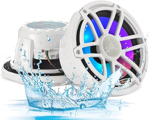 H YANKA HMS-65 6.5 Altavoces marinos - 750W 2 vías IP67 impermeable sistema estéreo de barco con luces LED, altavoces coaxiales de alta fidelidad,