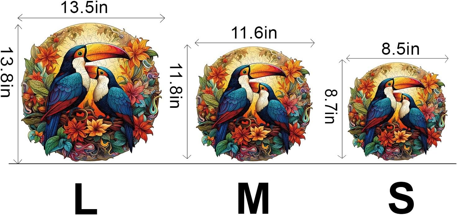 WOODBESTS Wooden Puzzles for Adults, Colorful Toucan Wood Puzzle Adult, Unique Animal Shape Wooden Jigsaw Puzzles, Puzzle Game Gifts for Family Friends Birthday (200pcs, M-11.8 * 11.6in)