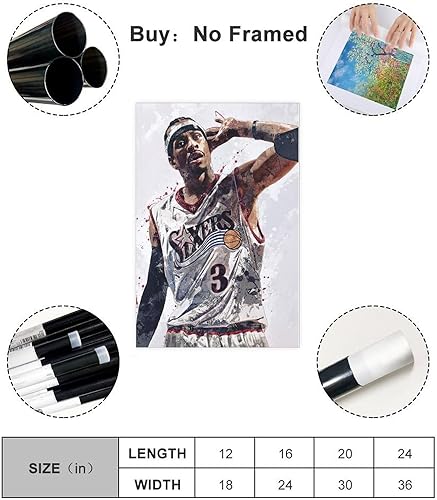 Miniatura 2 de BAVIEN Allen Iverson - Pósteres artísticos de baloncesto, 2 pósteres en lienzo para decoración de pared, pintura para sala de estar, dormitorio, sin