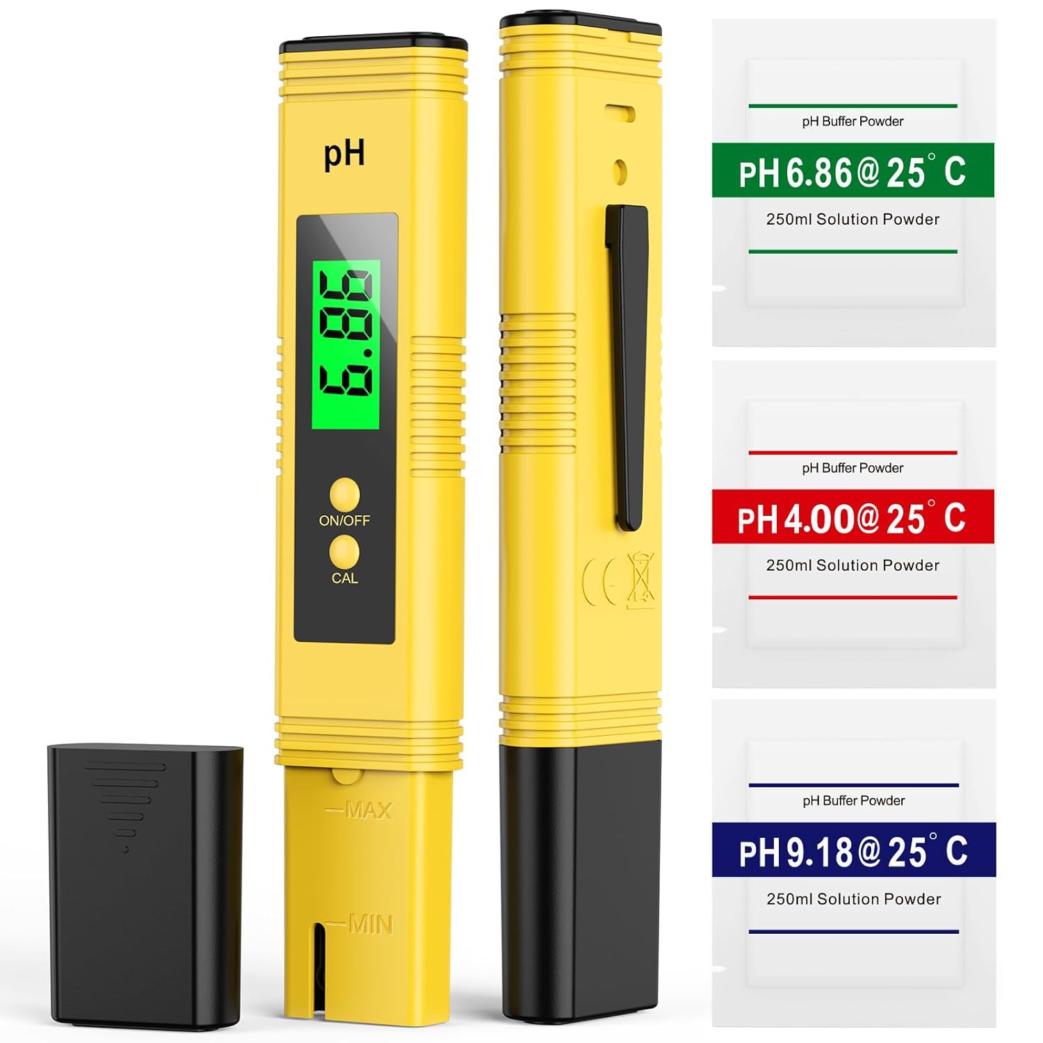 MEXYBE 2025 pH Meter for Water - 0.01 High Accuracy Digital Tester, UL Certified + 3 Calibration Powders for Hydroponics, Aquariums, Pools