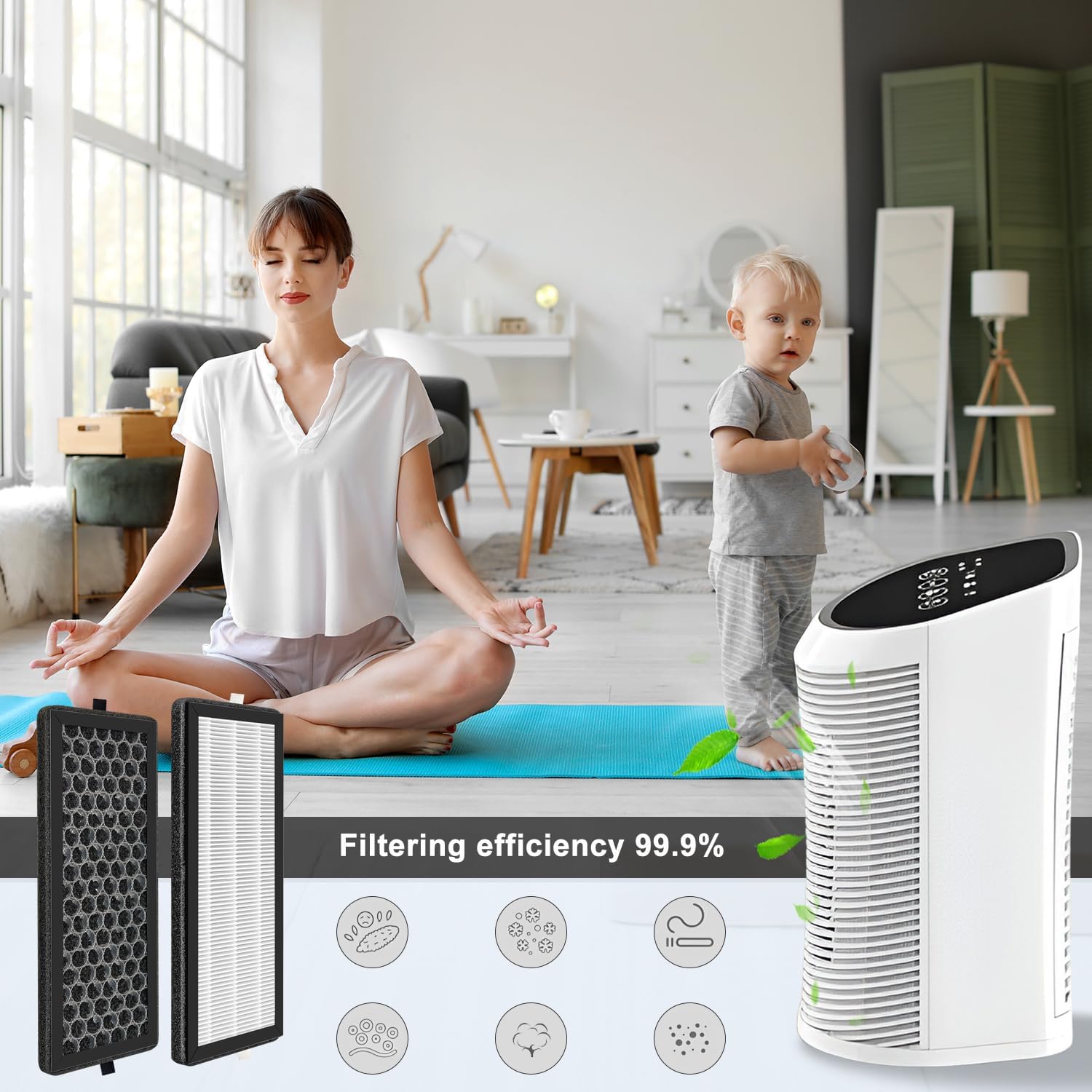 AP-2202-UL Replacement H13 True HEPA Filter Compatible With Sejoy AP-2202 Air Purifier, Activated Carbon Filters（2 HEPA Filters + 2 Active Carbon）