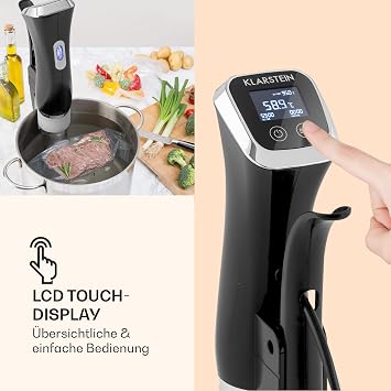 Klarstein QuickStick Vacuum Cooking Device Immersion Circulator (Thermostat, Precise Temperature Adjustment, Low Temperature Kitchen, Vacuum Circulation Pump, 20 L, Stainless Steel) Black/Silver