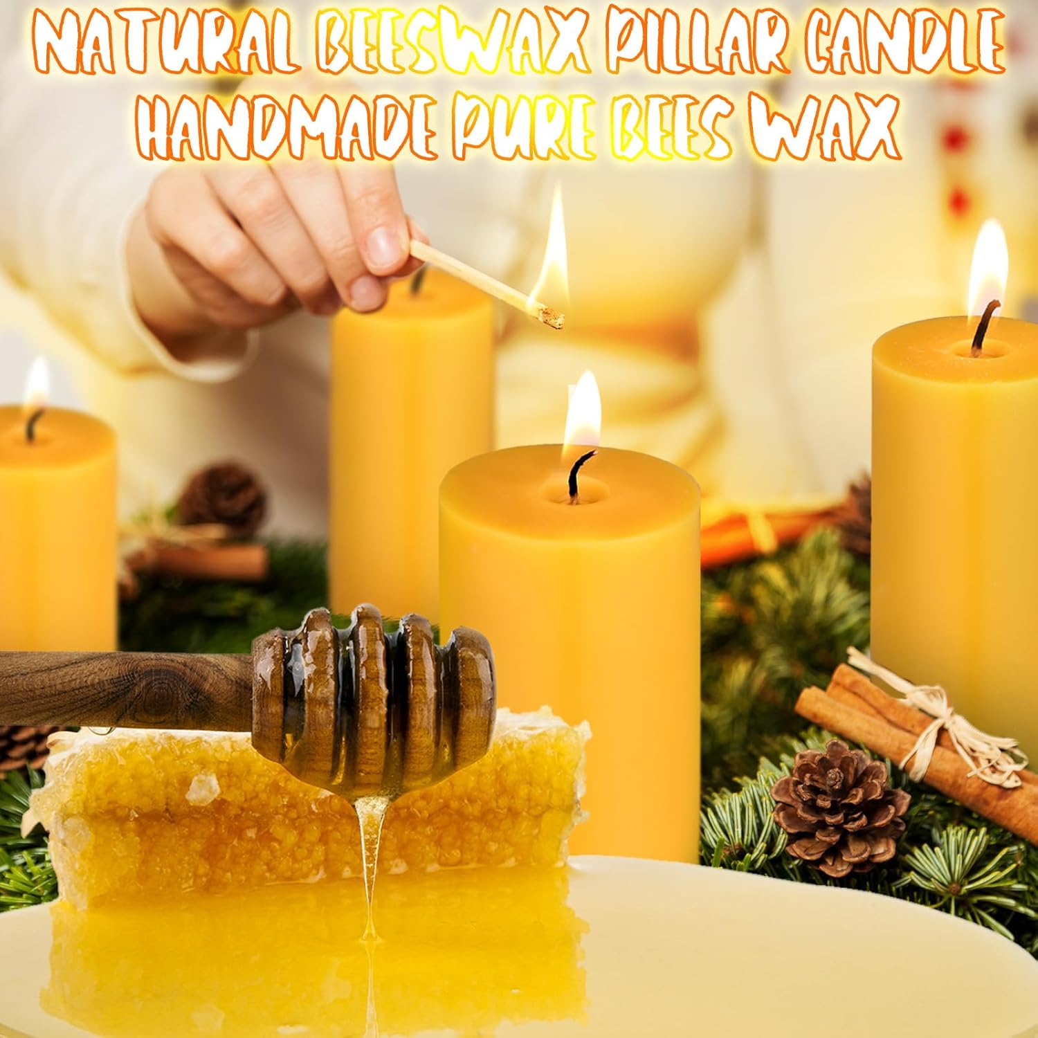 10 Pcs Pure Beeswax Candles Set Natural Unscented Beeswax Pillar Candle 2 x 3 Inch 2 x 4 Inch Smokeless Bees Wax Long Burn Time Scentless Candles for Prayer Room Decoration Home Relax