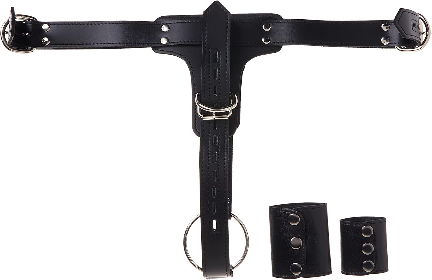 Premium Locking Leather Cock Ring and Anal Plug Harness