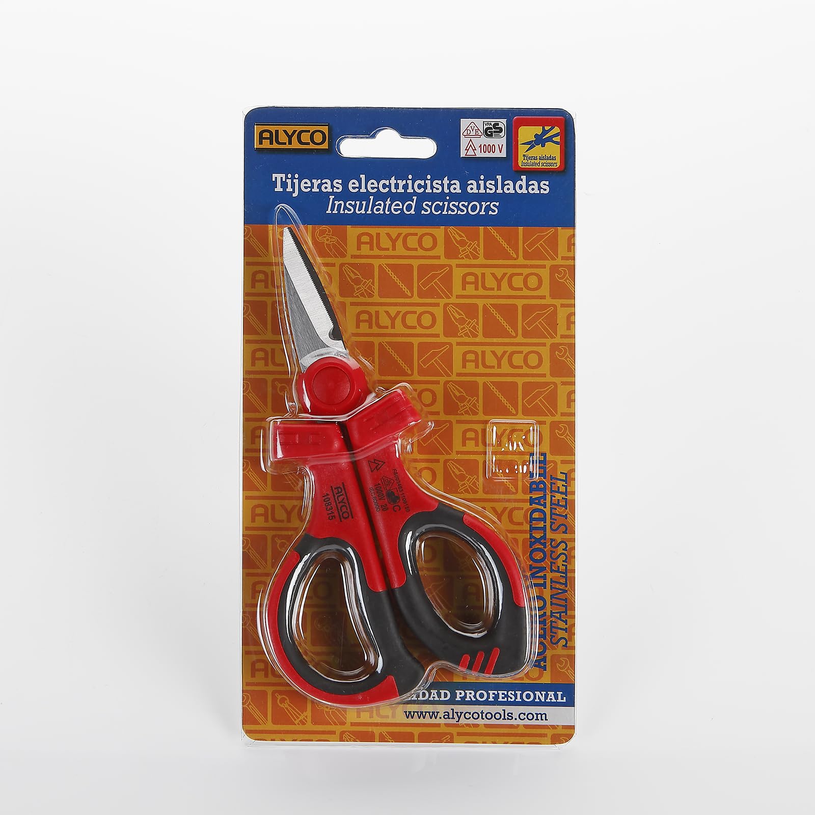 ALYCO 108315 - Tijeras para electricista aislada VDE 1000V EN 60900 165 mm