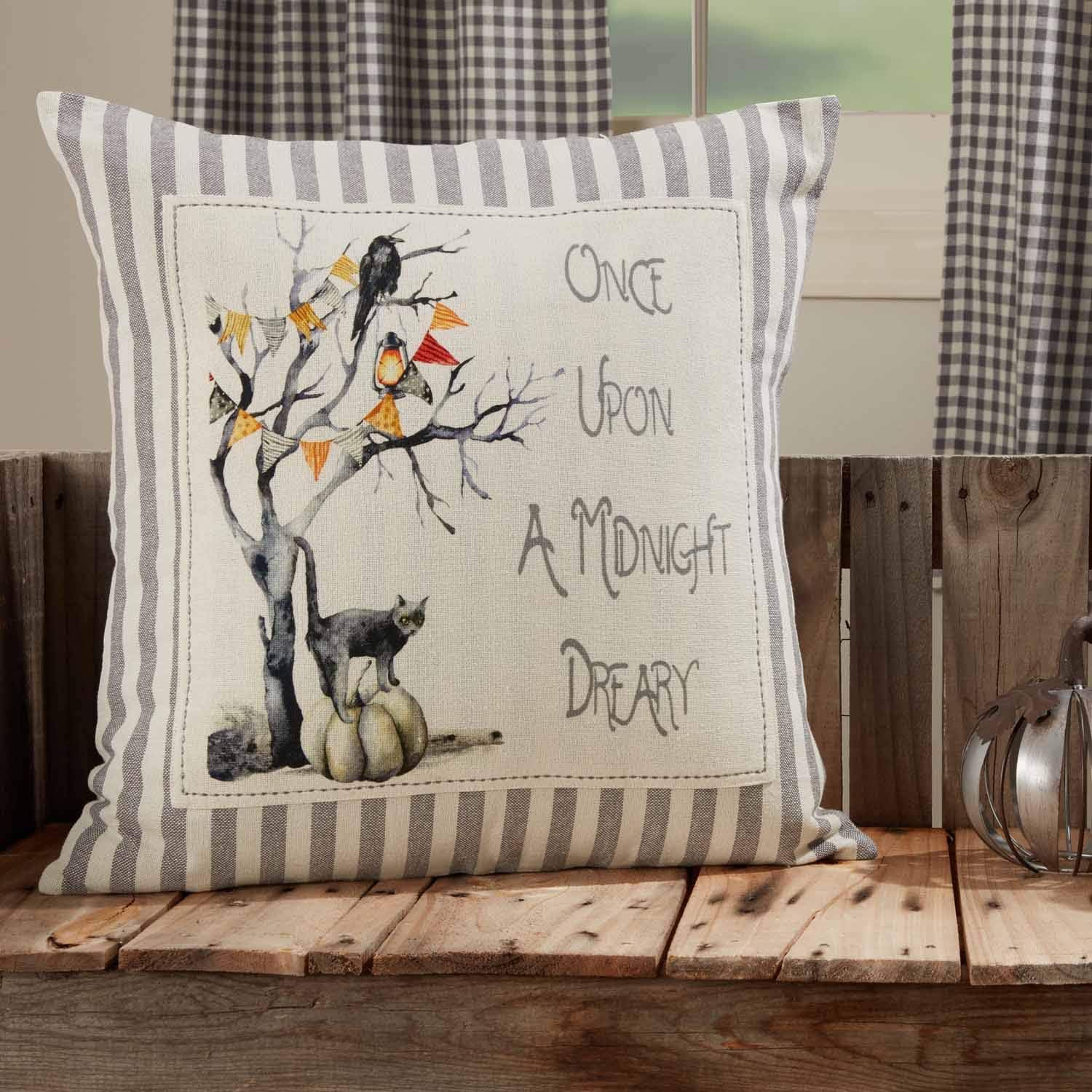 Midnight Moon Tree Throw Pillow Cover, 20" x 20", Spooky Halloween Tree with Cat, Crow and Pumpkin, Farmhouse Fall Décor