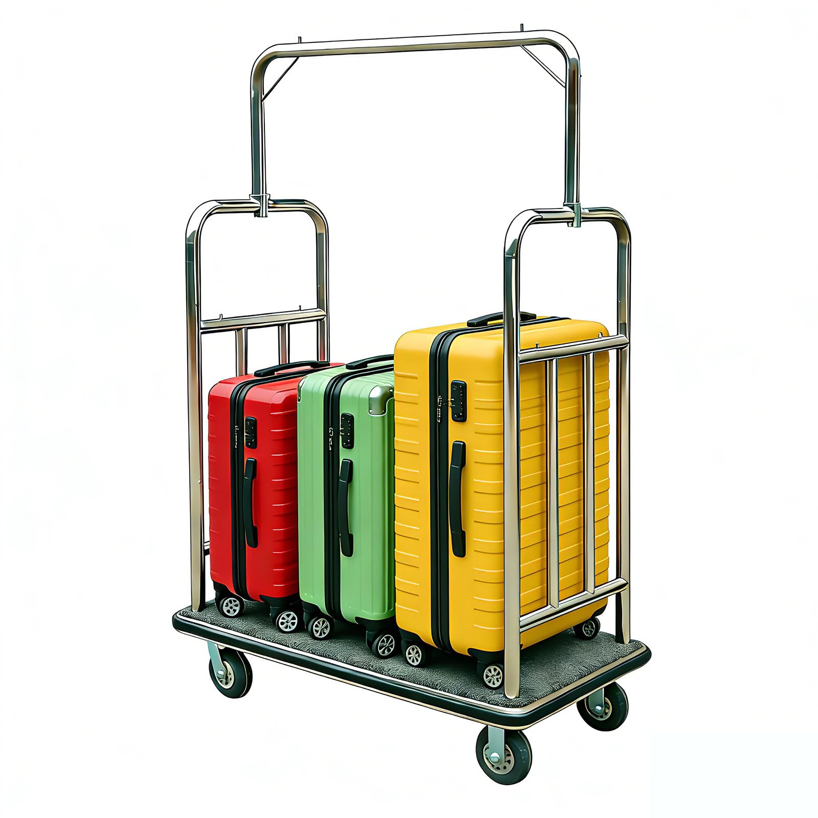BANGBANGJI Carro de Equipaje para Hotel, Carro de Botones, con barandillas deflectoras y Ruedas de 6 Pulgadas. Capacidad de Peso de hasta 880 Libras para hoteles, condominios y complejos turísticos.