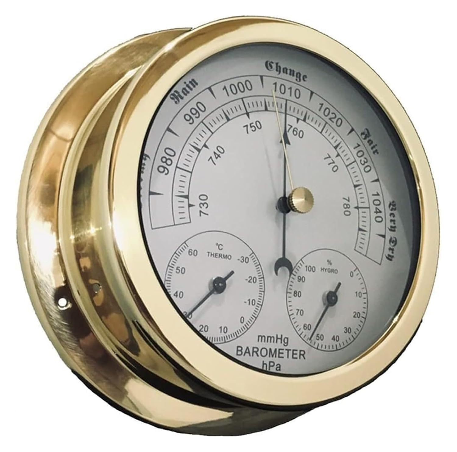 3 in 1 Barometer, Traditional Barometer, 3 in 1 Temperature Humidity and Air Pressure, for Navigation, Brass