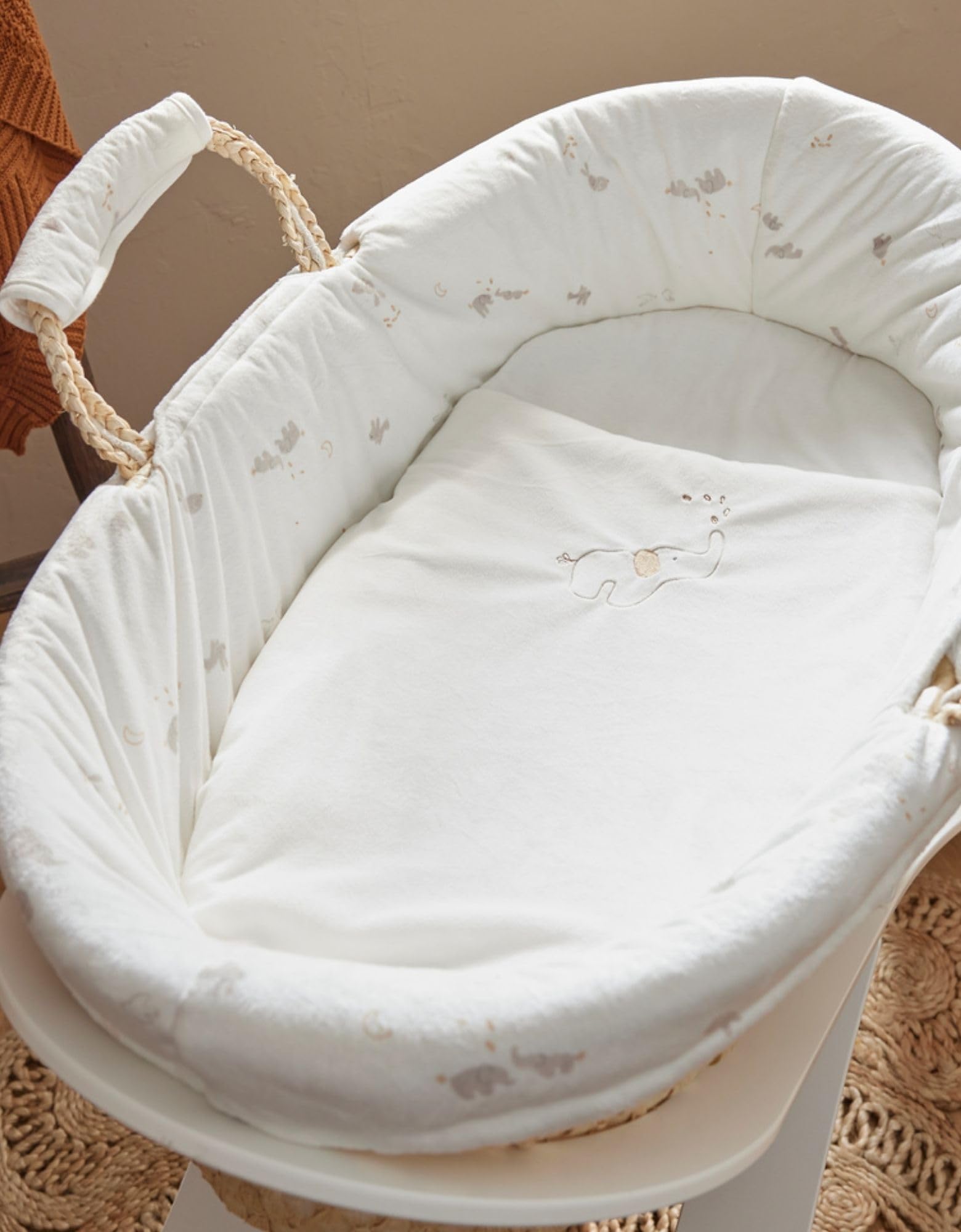 NOUKIE'S - Couffin pour bébé avec Habillage - Ecru - Veloudoux - Bali, Moka & Snow