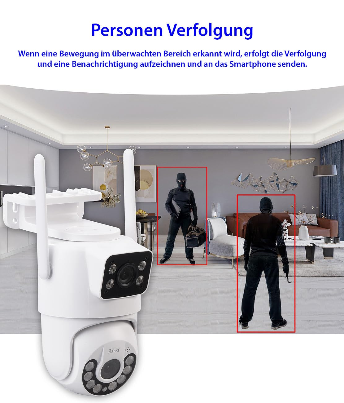 7links 2K-Überwachungskamera: 2er Dual-Objektiv-IP-Außen-Kamera, 2X 2K, 3MP, Pan-Tilt, 360°, WLAN (Dual-Objektiv-Überwachungskamera, Panorama-außen-Überwachungskamera, SD Karte)