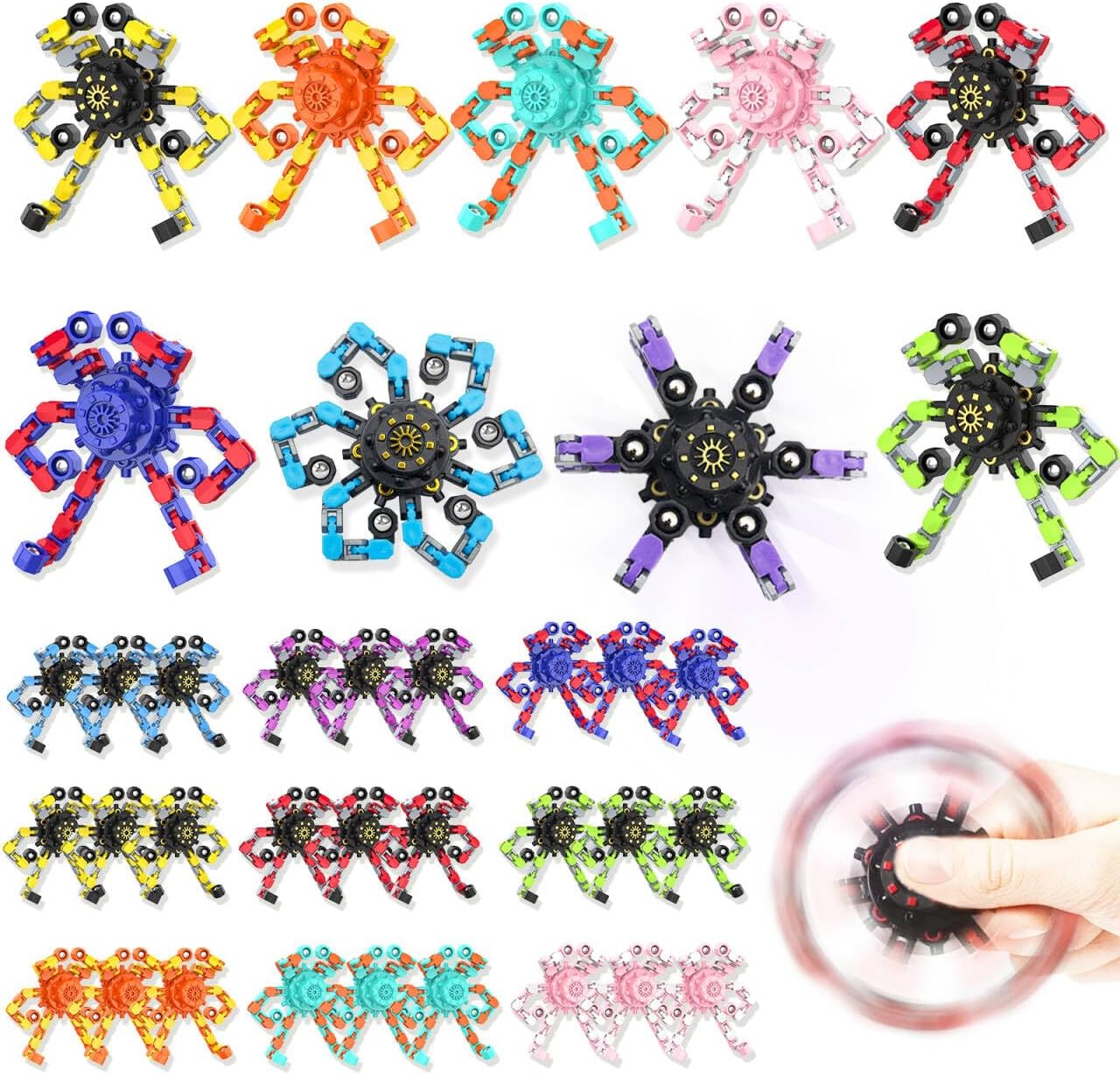 Transformable Fidget Spinners,Funny Stress Relief Sensory Fidget Toys,Deformable Chain DIY Robot Fingertip Gyros Toys Party Favors Easter Basket Stuffers for Kids and Adults (36PC)