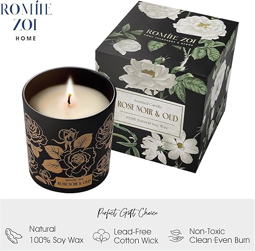 Miniatura 2 de ROMIIE ZOI Vela perfumada  Rose Noir & Oud  Vela en tarro de cera de soja de aromaterapia de 6 onzas para el hogar, regalos para mujeres  6.00 oz