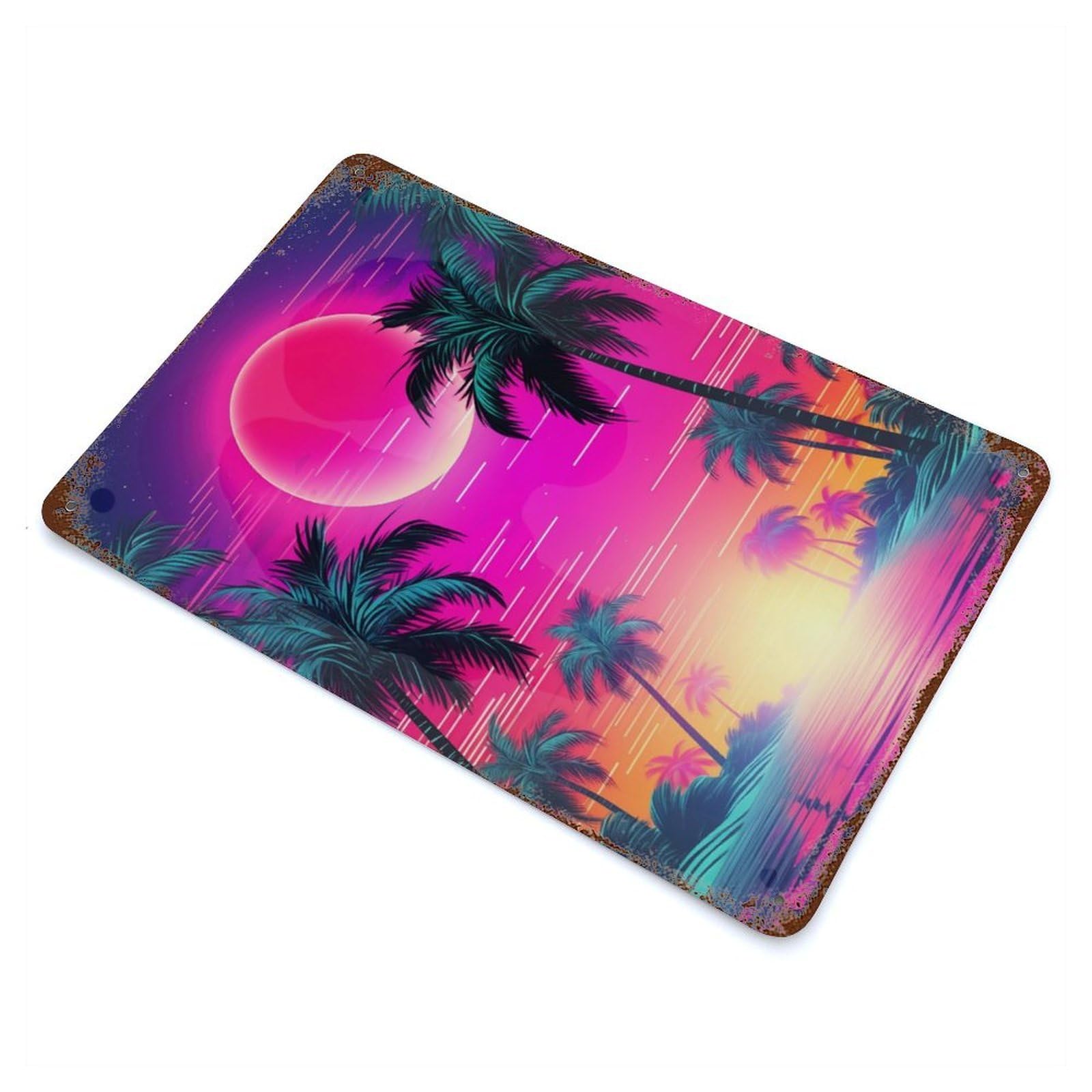 Weathered Tin Sign with Ethereal Synthwave Horizon Design 11.8"x7.9", for Basement, Hobby Room And Garage Decor, Industrial Home Decor