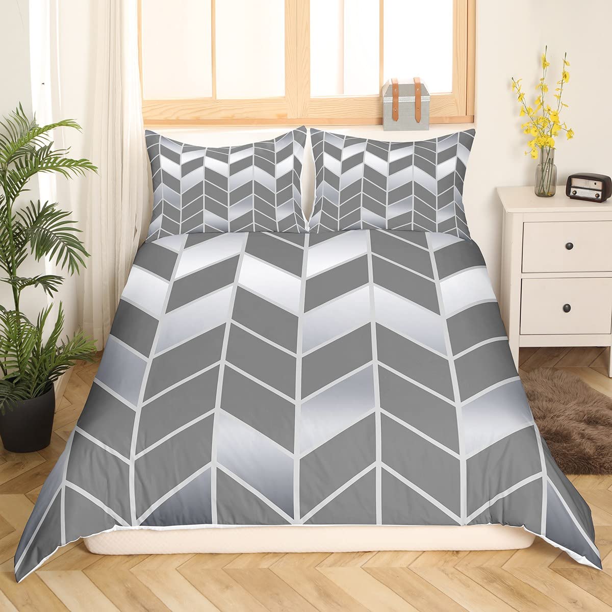 Geometric Bedding Set Modern Abstract Art Bedding Set for Kids Teens Stripe Line Duvet Cover Luxury Silver Grey Bedspread Cover Room Decor 3Pcs With 2 Pillow Case King Size โ image 1