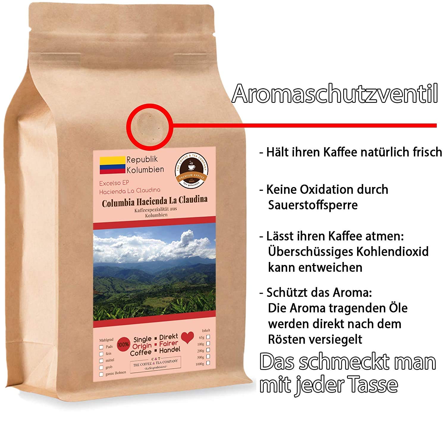 Café Globetrotter – Café con corazón – Colombia Hacienda La Claudina – 3 x 1000 g de granos integrales – Café de vanguardia del comercio justo de Colombia apoya proyectos sociales
