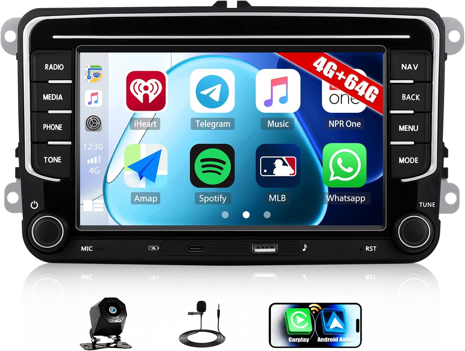 – 4G+64G Android 13 Carplay Android Car Stereo for VW Golf 5 Golf 6 Skoda Polo Passat Tiguan Touran, 7 Inch Car Screen 2 Din Radio with GPS Navi Bluetooth FM/RDS SWC Rear View Camera