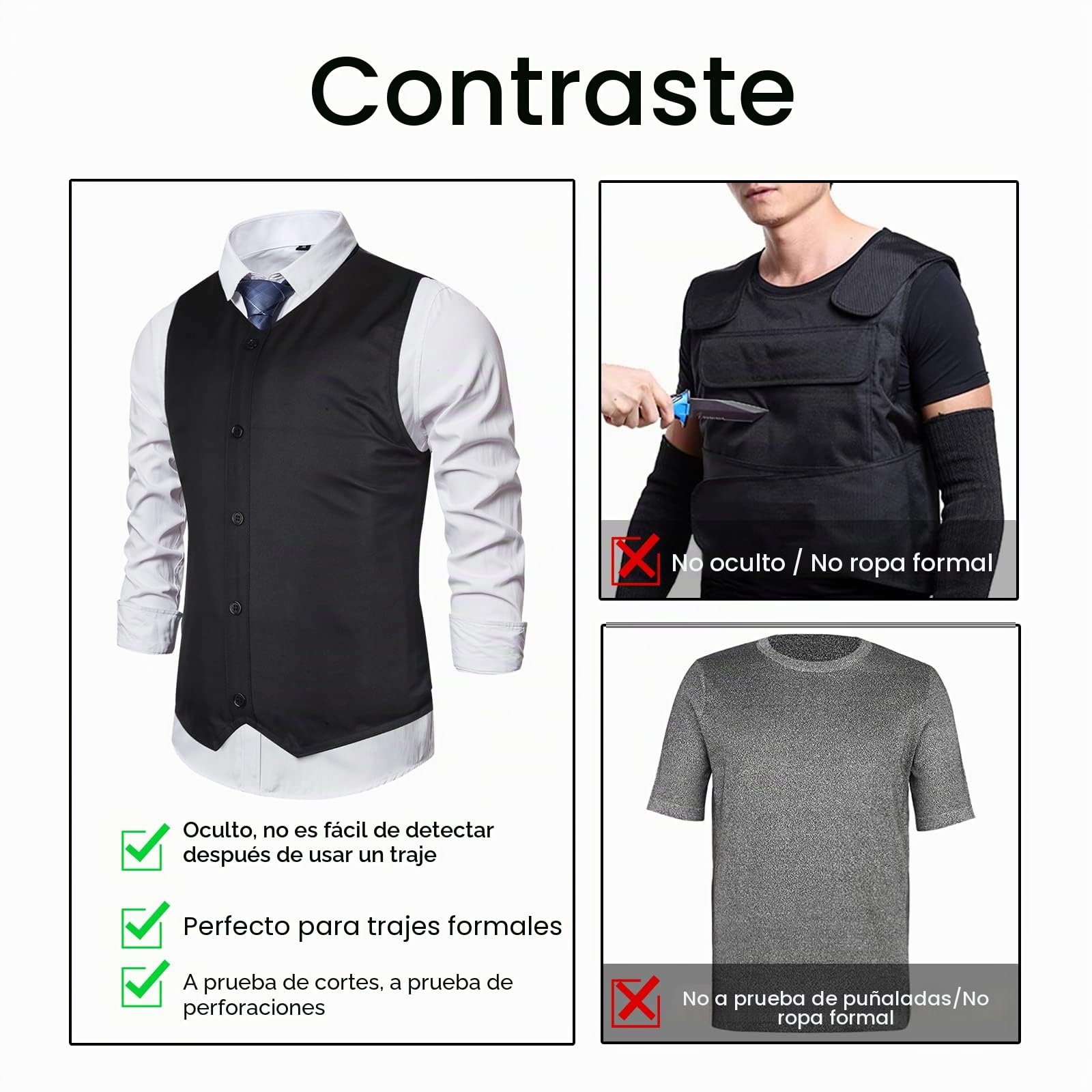 Chaleco de protección antipinchazos para hombre, ajuste delgado, cuello en V, sin mangas, con 5 botones, para policía, protección de seguridad