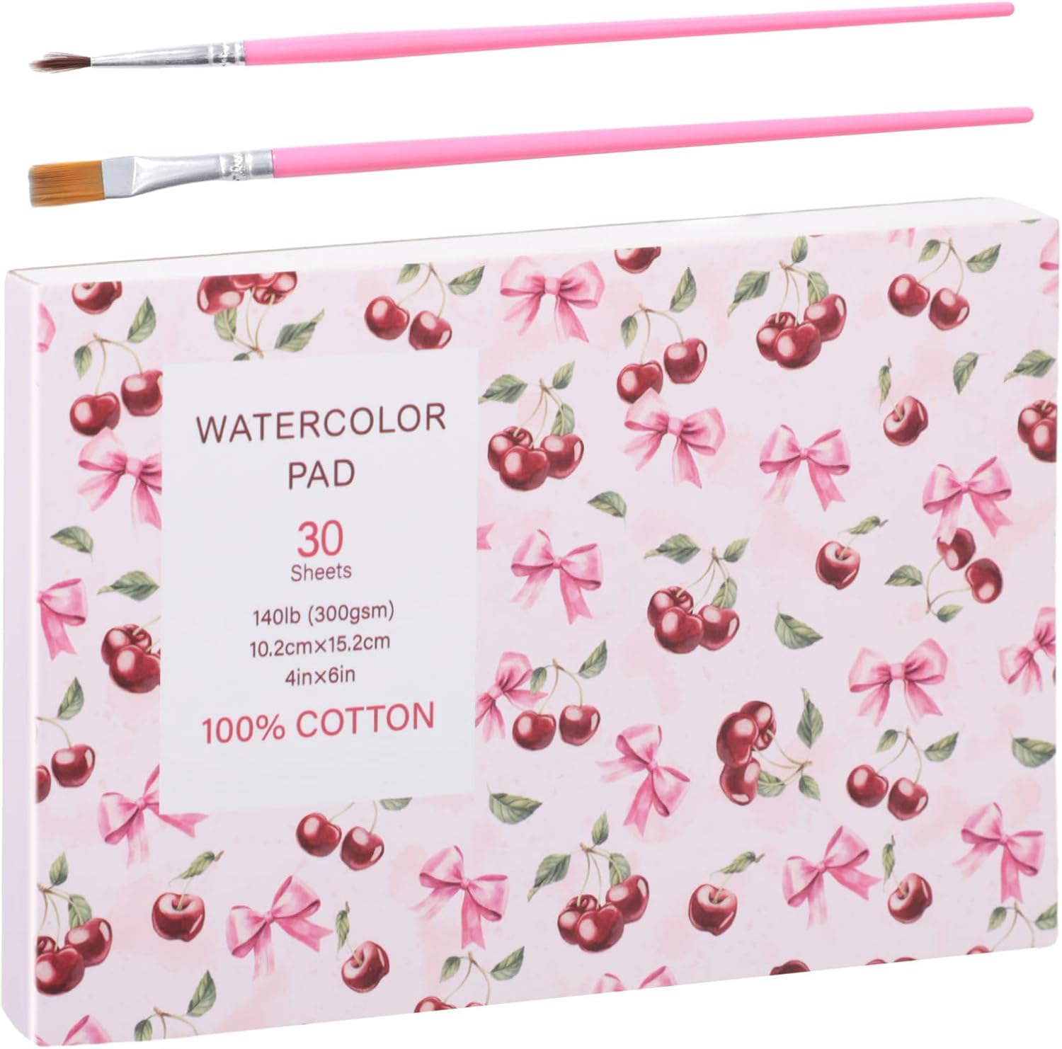 Watercolor Paper Pad 4x6 Inch, 30 Sheets 140 lb Cold Press with 2 Brushes | 300 GSM paper, good water absorption, single-side glue binding, easy tear-off, for watercolor, drawing and mixed media