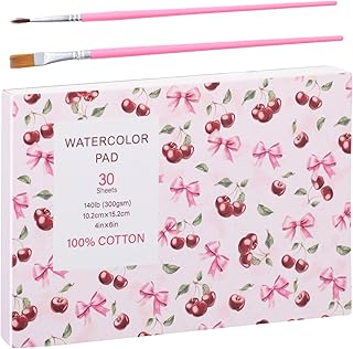 30 Sheets Watercolor Paper Pad with 2 Pcs Watercolor Brush, 140 lb/300 GSM Watercolor Paper Cold Press Tearable Water Color Pad for Art Painting, Drawing, Mixed Media(4x6 Inch)