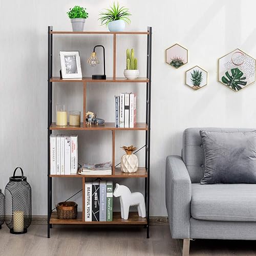 Miniatura 6 de Giantex Estantería de 5 niveles, estantería de estilo industrial con marco de metal, estantes de almacenamiento independientes, estantes de