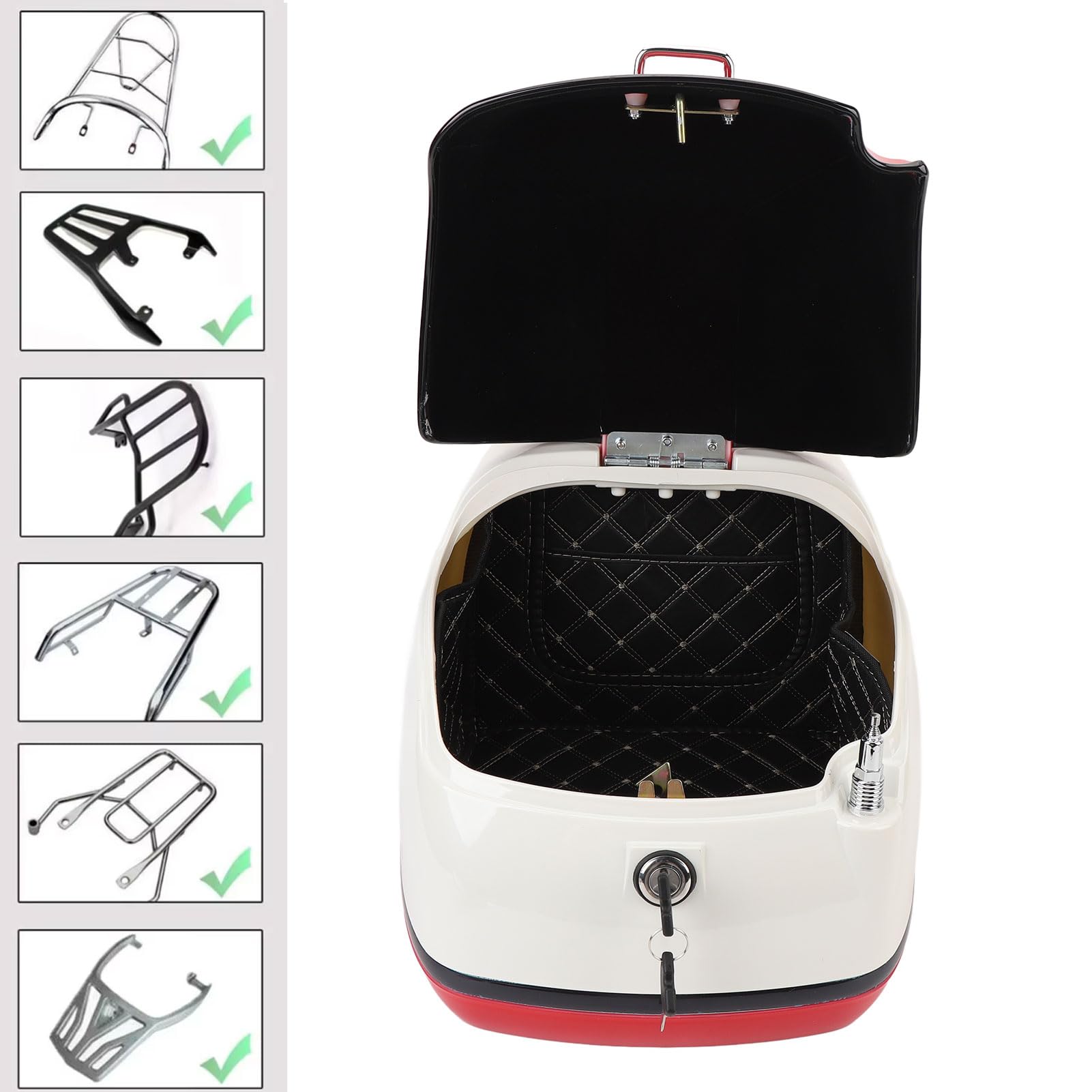 Hidyliu Bauletto per Bauletto Resistente All'acqua per per Moto Alla Moda da 38 Litri per Bici Elettrica per Scooter (Rosso Bianco)