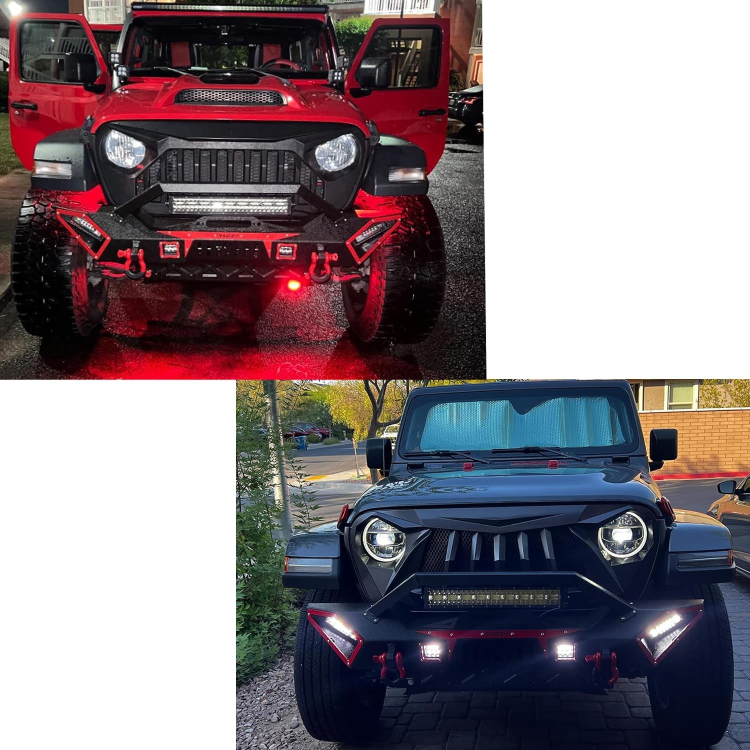 For 2007-2024 Wrangler JK/JL&2020-2024 Gladiator JT Steel Front Bumper W/Winch Plate&Lights&D-Rings（Black Texture）