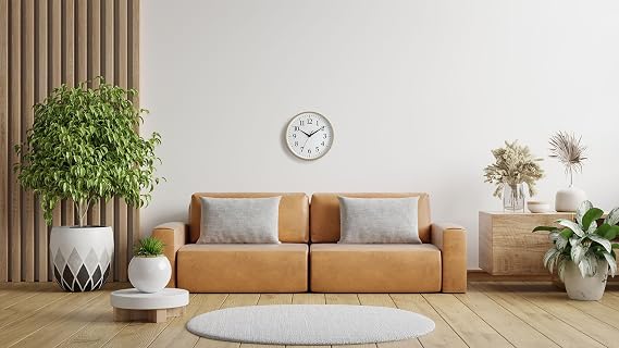 RHYTHM 8MGA42ND06 Wall Clock, Analog Quartz Clock, Silent, Continuous Second Hand, Easy to Read, Font Wood Grain Style, Stylish, Grayish Color, Brown, Φ12.2 x 2.0 inches 31 x 5 cm
