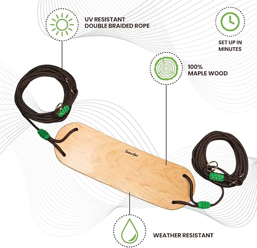 Miniatura 10 de Swurfer - Columpio para árbol, juegos de columpios para patio trasero, columpio al aire libre para niños, fácil instalación, columpio de madera de
