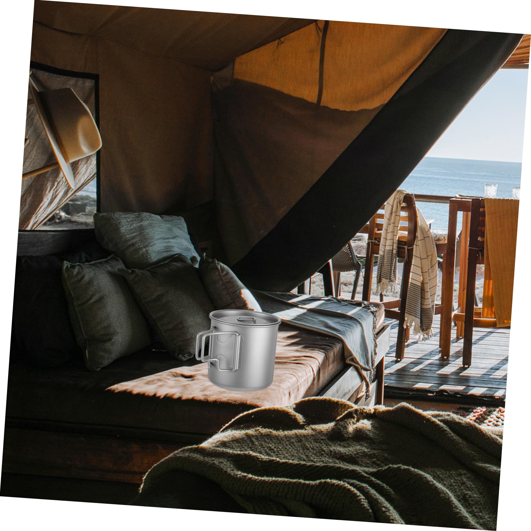 Kaffeebecher Inklusive aus Klappbarem Deckel und Titan mit Griff Leichter Vielseitiger Tragetasche Campingbecher für Outdoor Picknick und Wanderungen