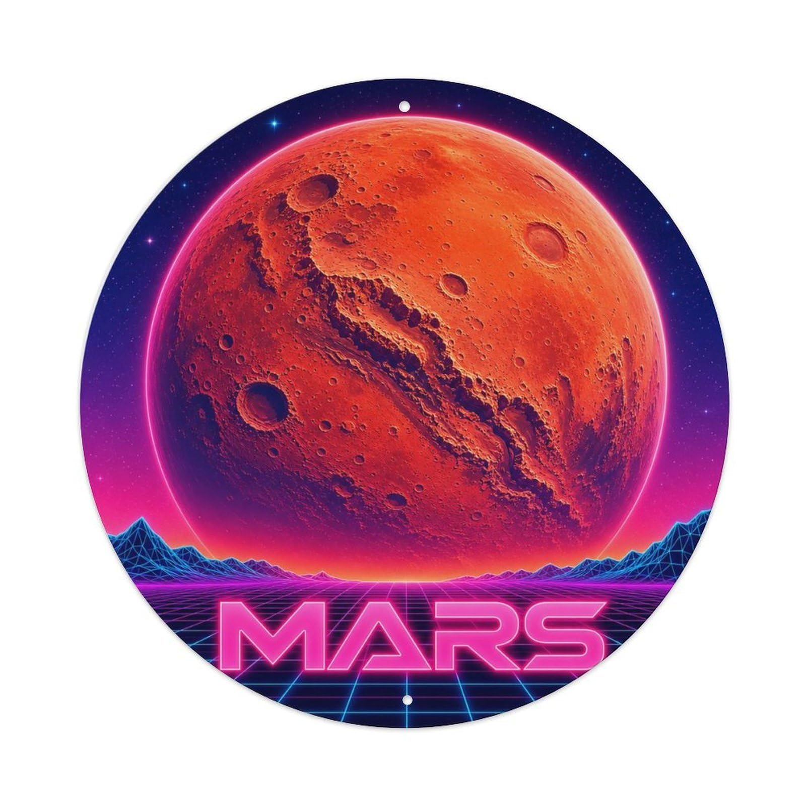 Astronomy Astral Mars Red Planet Universe Cosmos Metal Tin Sign Plaque Wall Decor for Cafe, Man Cave, Club Bar, Office, Home Garden Round Metal Poster 8x8Inch
