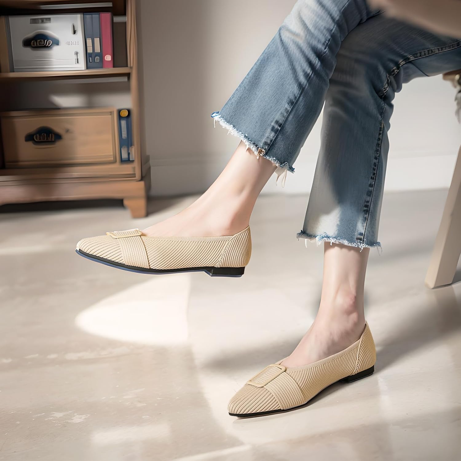 Women's Flats Shoes Pointed Toe Comfortable Dressy Knit Ballet Casual Work Shoes - Image 6