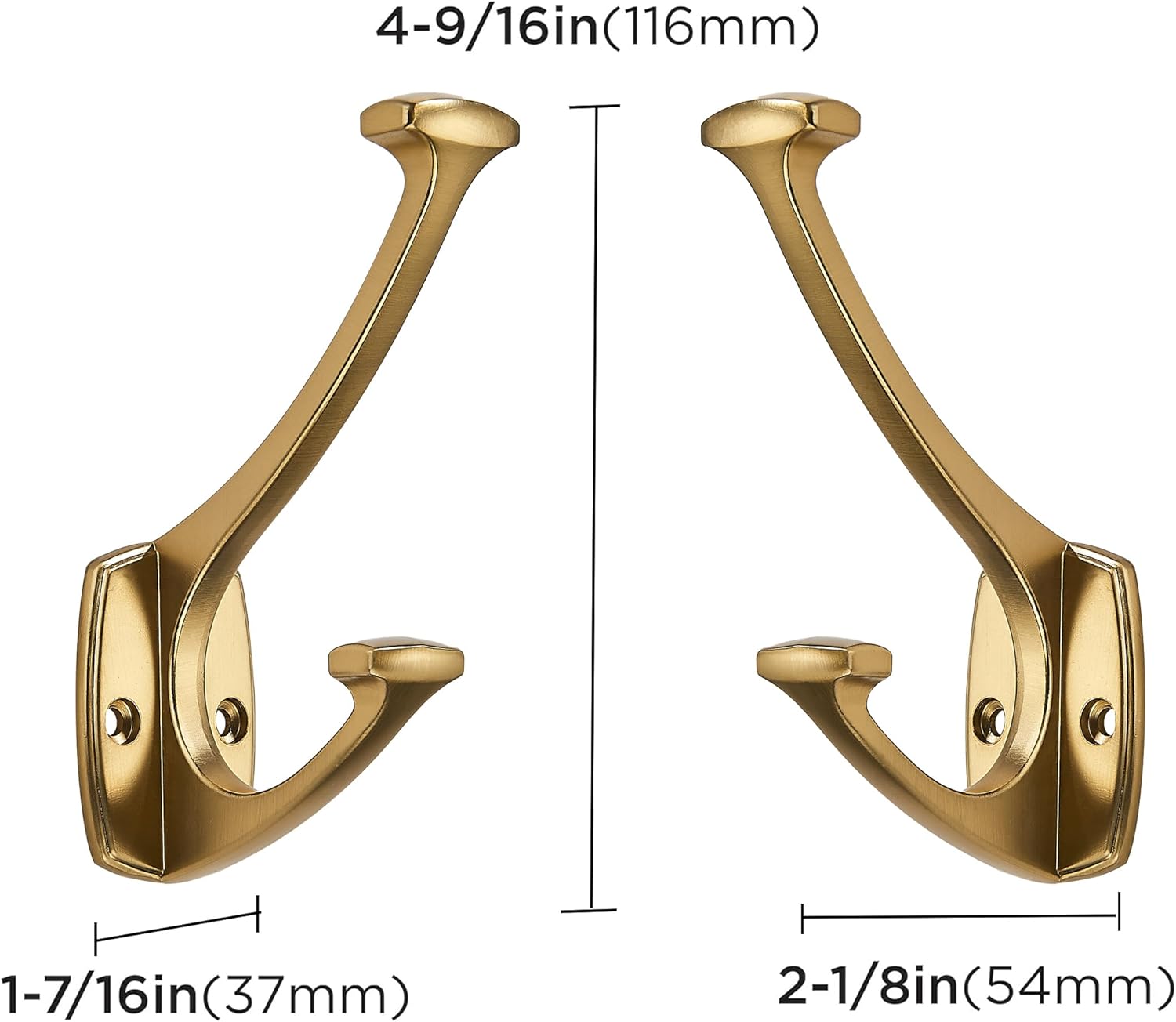 10 Pack Brushed Brass Satin Brass Hooks Decorative Heavy Duty Solid Large Coat Hooks for Towel Hanging Coats Robe Wall Mounted Towel Bags Door Back Bathroom Wall Hook.