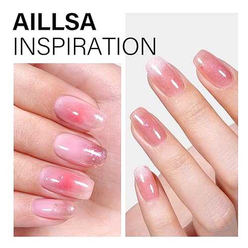 Vista 9 de AILLSA Esmalte de uñas de gel iridiscente con purpurina, esmalte de gel de gelatina brillante rosa coral, lámina holográfica, color translúcido