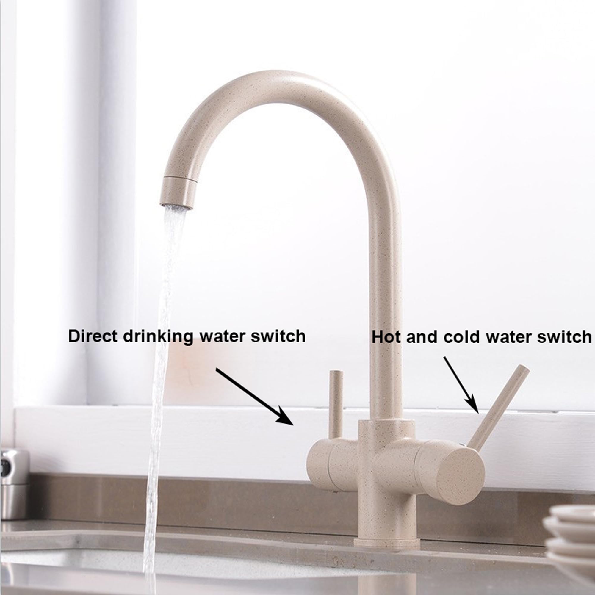 Rubinetto Cucina 3 Vie per Sistemi Osmosi a Avena, Doppia Uscita a Osmosi Rubinetti per Lavelli da Cucina Inversa Rotazione 360, Miscelatore Lavello per Acqua Potabile