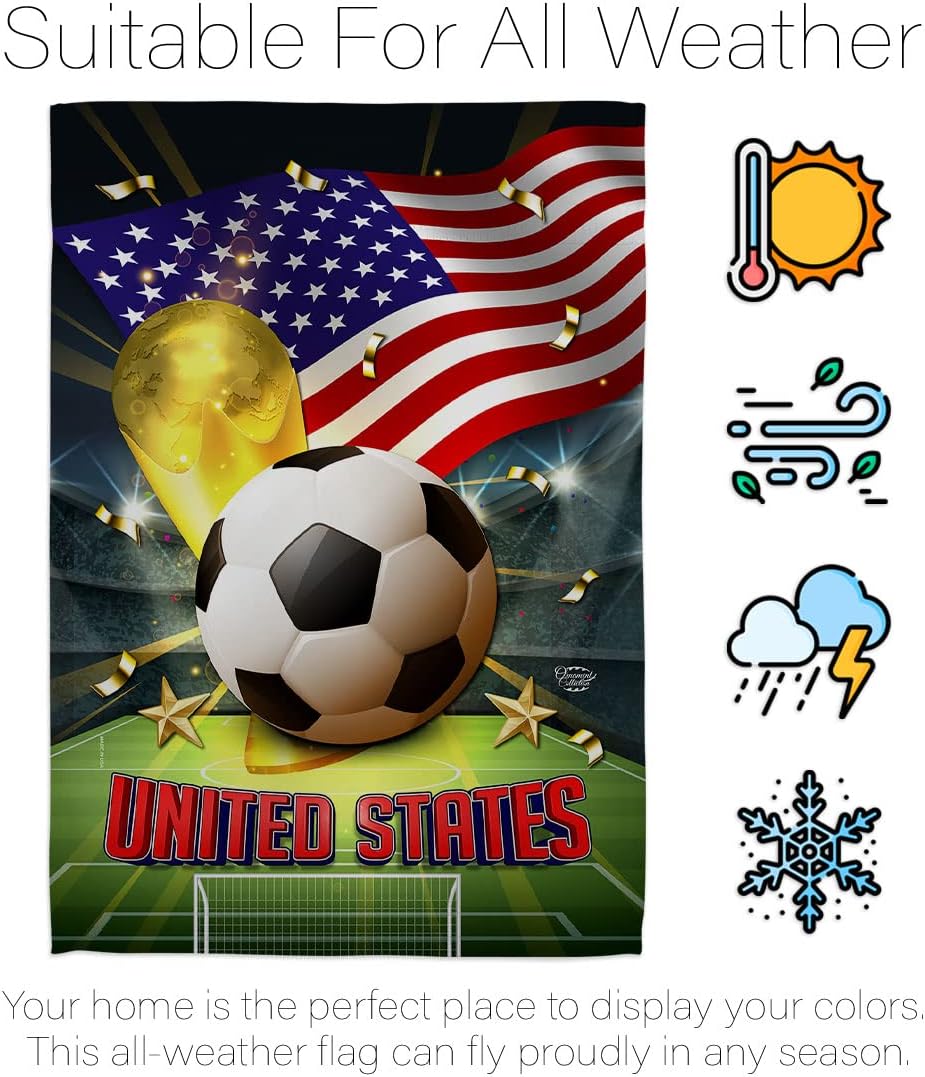 FIFA World Cup United States Banner Room Wall Art Flag Poles For Outside House Patio Porch Lawn Garden Stand Tapestry Yard Signs Team Qatar Trophy Soccer Game Football Gifts Made In USA