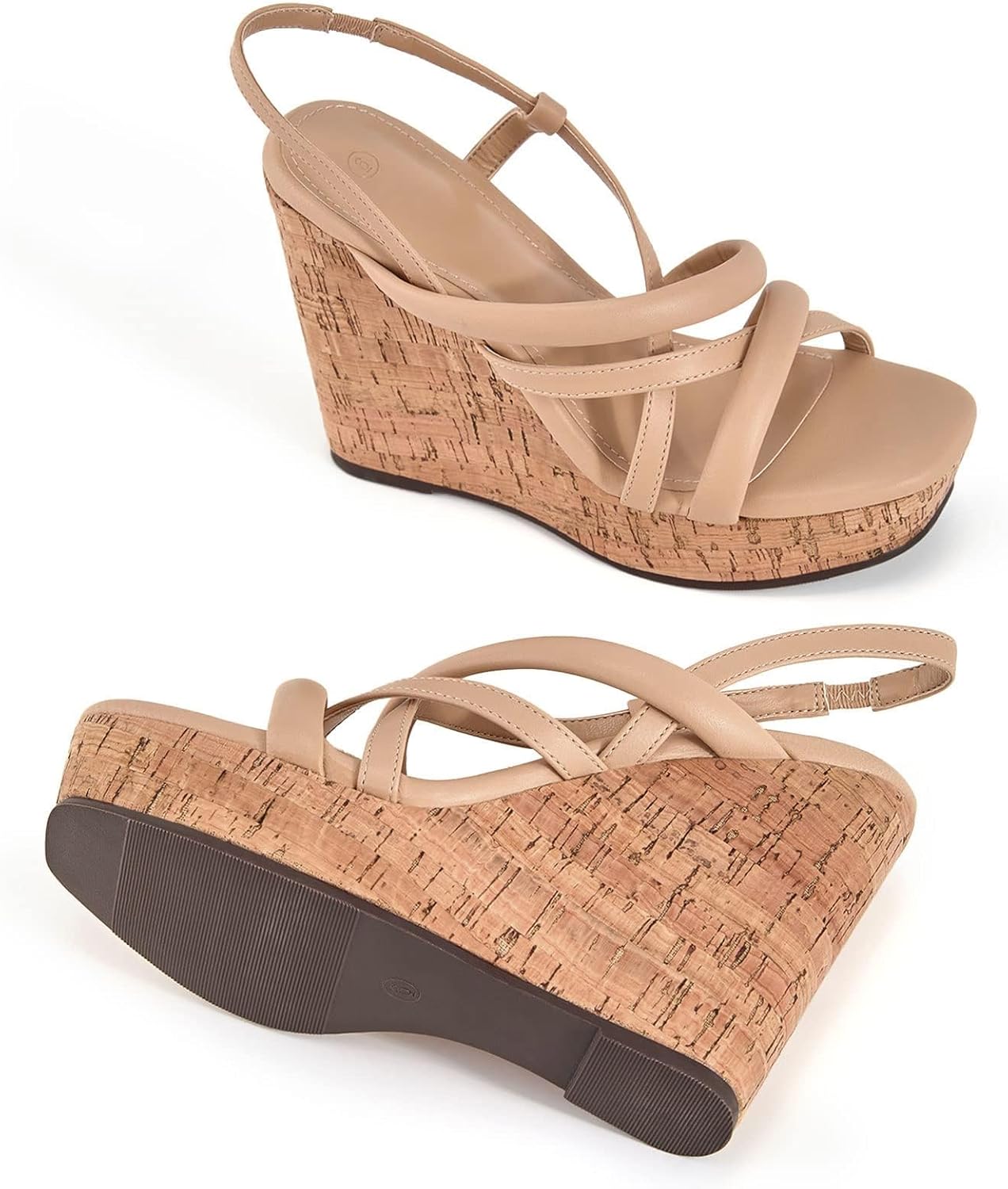 Coutgo Women Platform Wedge Sandals Cork Slingback Wedges Espadrilles Heels Summer Shoes - Image 4
