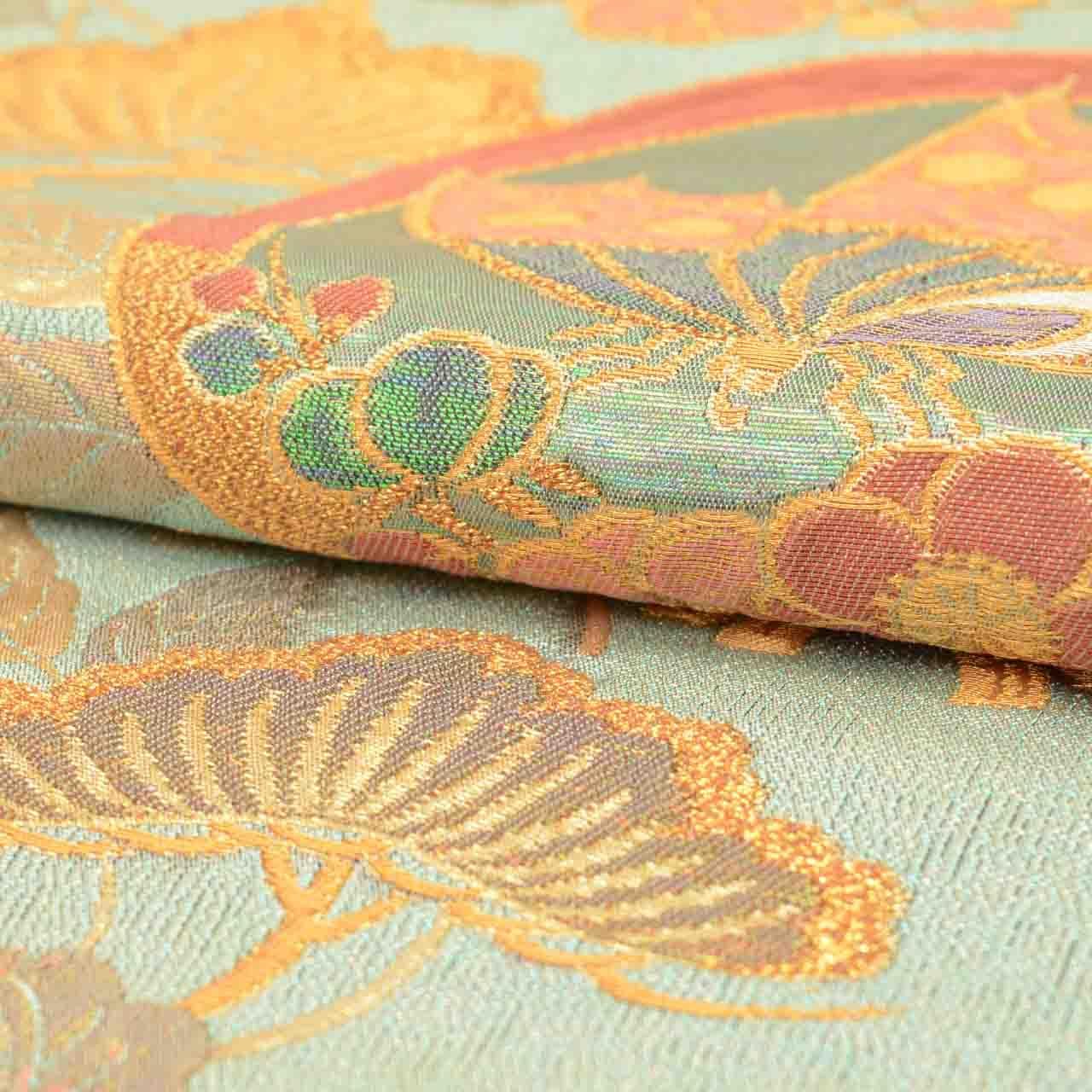 [着物ひととき] 中古着物 袋帯 正絹 金 リサイクル 帯 絹 美品 糸 ふくれ織り 特品 六通柄 桃山揚羽蝶 着物 フォーマル 振