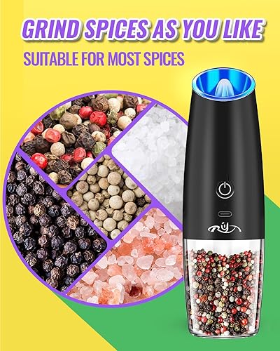 Miniatura 6 de XinXu Juego de molinillo eléctrico de pimienta y sal recargable mejorado con luces LED, molinillo automático de pimienta o sal de acero inoxidable