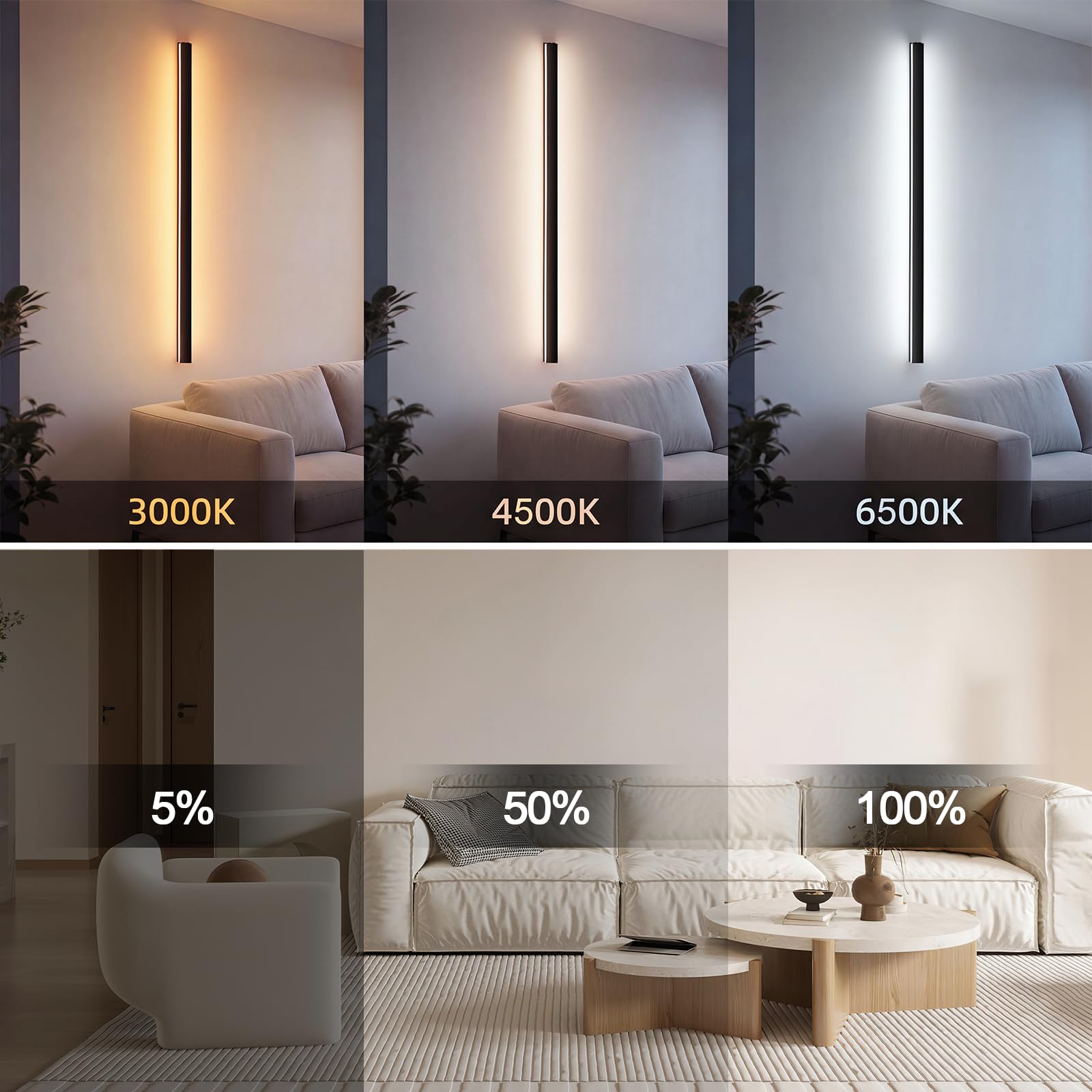 ZMH 2ER LED Wandleuchte innen Wandlampe - 100CM Schwarz Modern Flurlampe Schwenkbar Design Treppenhauslampe Indirekt Dimmbar Warmweiß Wandbeleuchtung für Wohnzimmer Schlafzimmer Flur Treppenhaus Bett