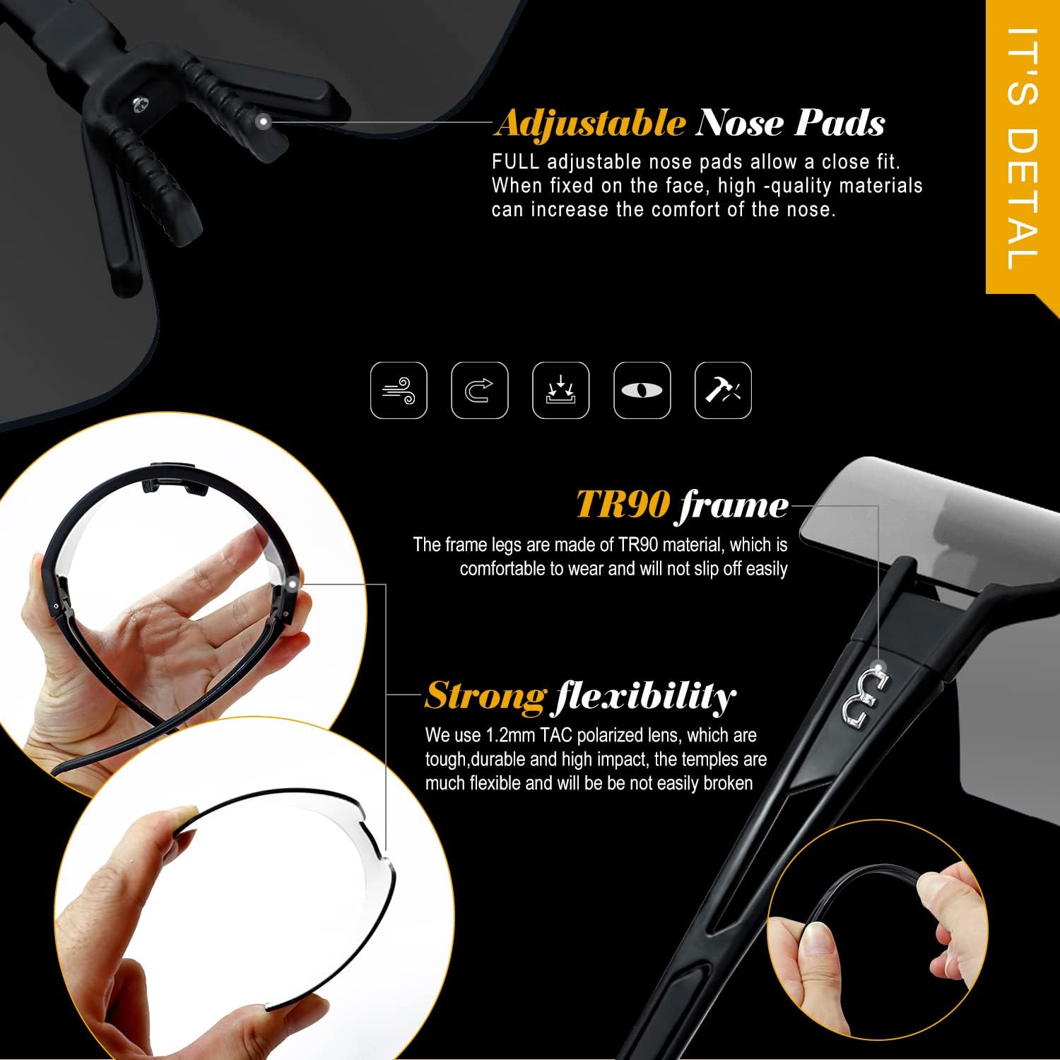 AVV Polarized cycling glasses sports sunglasses,UV400 Protection Fishing Driving running baseball sunglasses for men women - Image 4