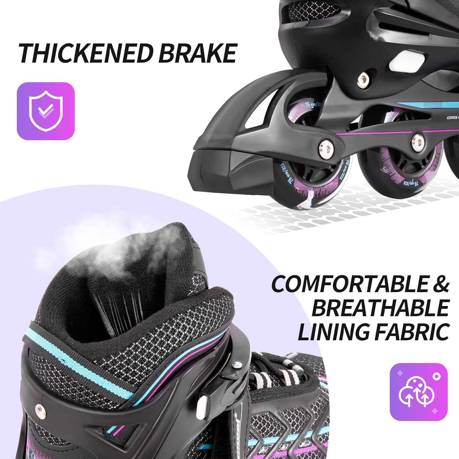 Inline Skates for Kids and Youth, Adjustable, Light Up Wheels, Beginner, Black, US 1-5, Girls - Image 5