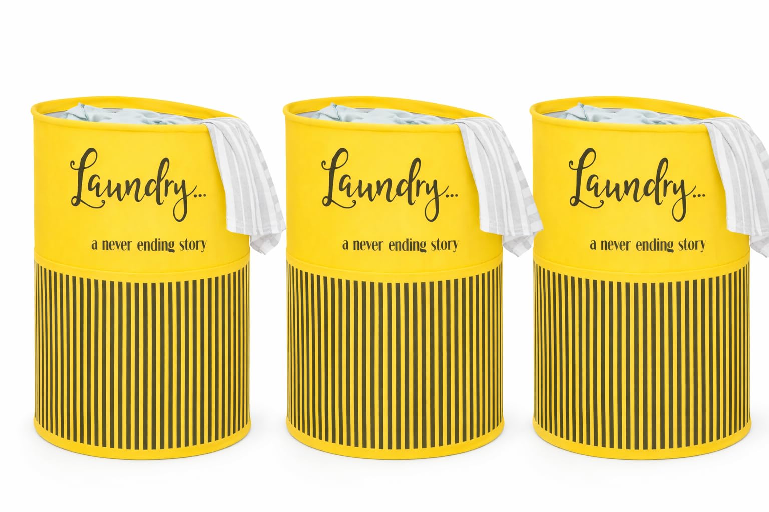 BB BACKBENCHERS Laundry Bag/Laundry Basket/Clothes Storage Box/Storage Basket/Storage Bag, 48L, Yellow Line